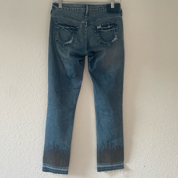True Religion Cora Studded Mid Rise Straight leg Crop Jeans Size 25 - Picture 7 of 10